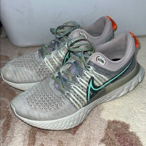 Nike React Infinity Flyknit Gray and Teal Athletic Sneakers